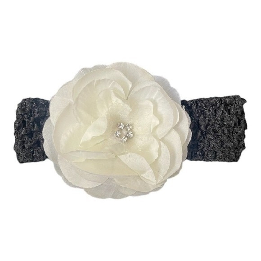 Bridal Ivory Lace Flower Hair Band Chiffon Rose Rhinestone French Netting NWOT